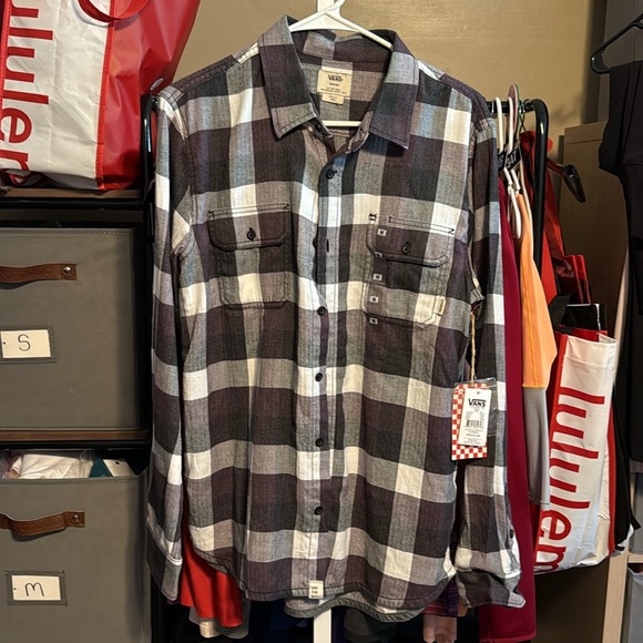 Mens Vans Off The Wall Alameda Long Sleeve Plaid Flannel Shirt Medium Burgundy - Picture 1 of 4